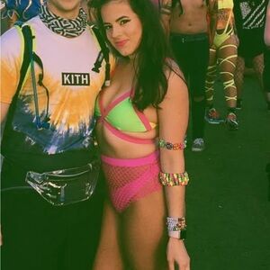 Strappy pole rave festival top or swim bikini top neon